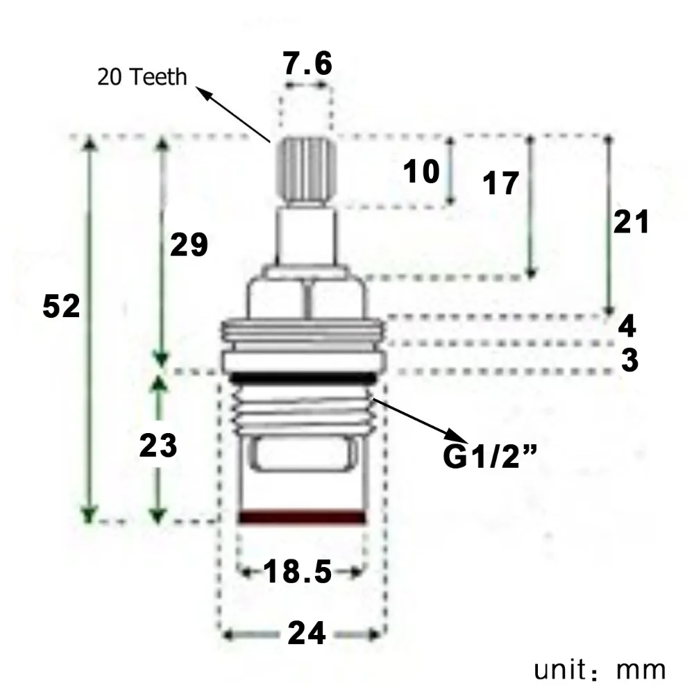 Ceramic Tap Valve/Cartridge 1/2" Hot Replacement 20 Spline