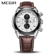 MEGIR оригинальные мужские кварцевые часы Reloj Hombre кожаные деловые часы мужские часы с хронографом армейские военные часы спортивные мужские