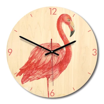 

Flamingo Pattern Clock Wooden Round Wall Clock Stylish Interior Decoration Wall Hang Mute Clock Colorful