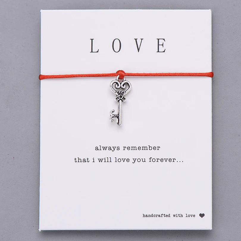 Pipitree Сделано с «любящее сердце» ключ браслет ярко-красного цвета строка желаю Браслеты для любителей Для женщин украшения на день рождения, свадьбу подарок