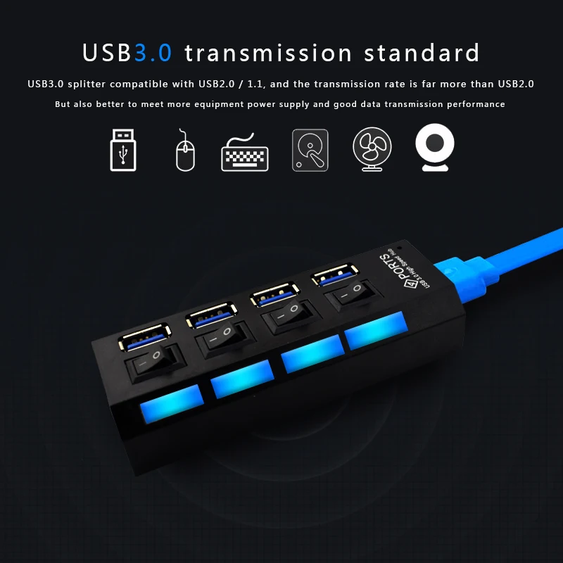 NEO STAR USB 3,0 концентратор с 4 портами включения/выключения высокоскоростной USB разветвитель 5 Гбит/с концентратор для компьютерных аксессуаров