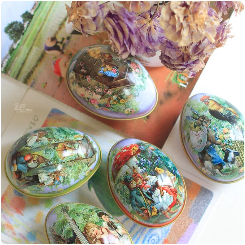 

1 Pcs Easter Bunny Rabbit Printing Iron Can Trinket Tin Easter Eggs Decorations For Home Candy Chocolate Box Toys