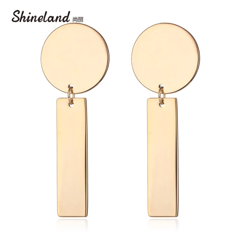 

Shineland New Fashion Punk Simple Gold Silver Color Round Bar Drop Earrings For Women Statement Jewelry Geometry brincos bijoux