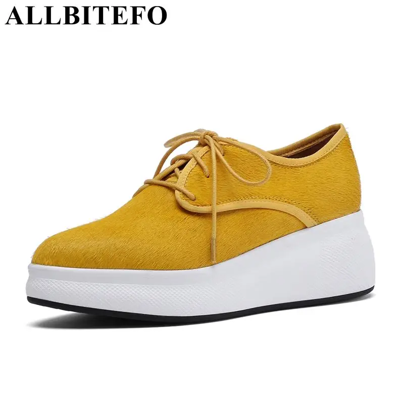 

ALLBITEFO fashion brand Horse hair wedges heel platform women flats shoes woman sneakers sport sneakers soft surface women flats