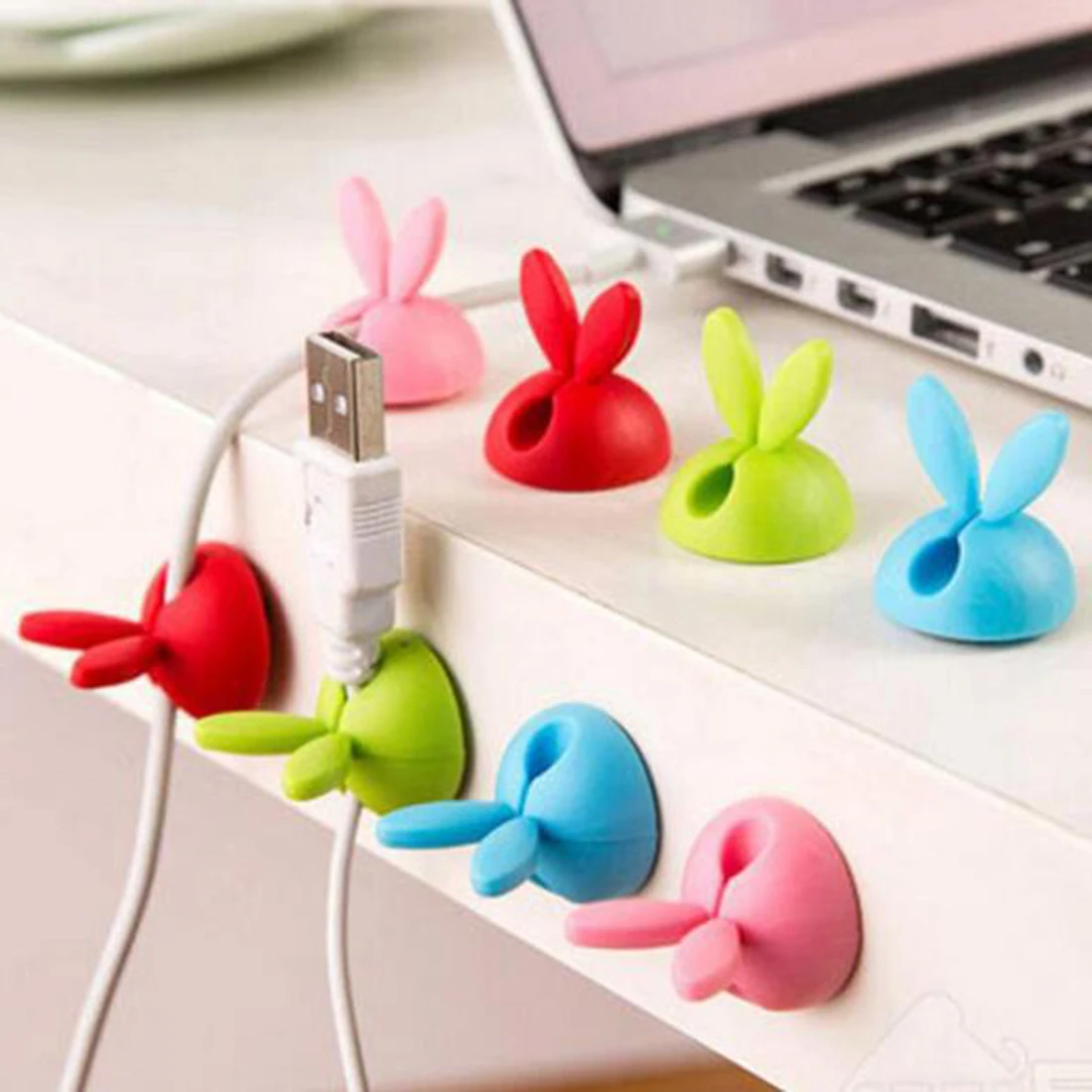 

Marsnaska 4pcs Bunny Ear Rabbit Cable Clips Cord Ties Holder Cable Fastener Desk Tidy Organiser Wire Cord USB Charger Holder