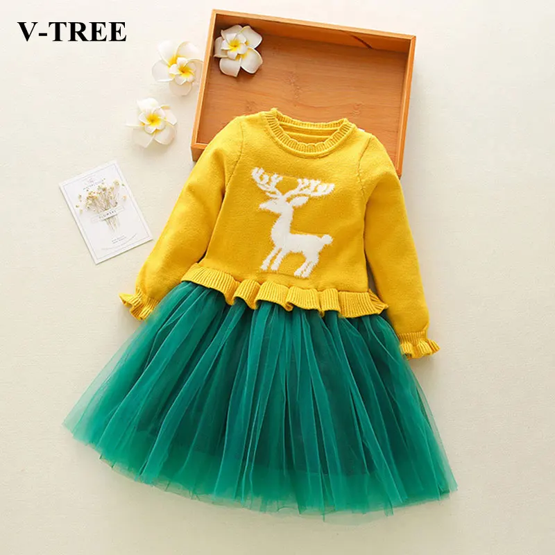 

Winter Girls Dress Sweater Dresses For Girl Christmas Kids Princess Dress Tulle Dress For Toddler Baby Costume Clothing
