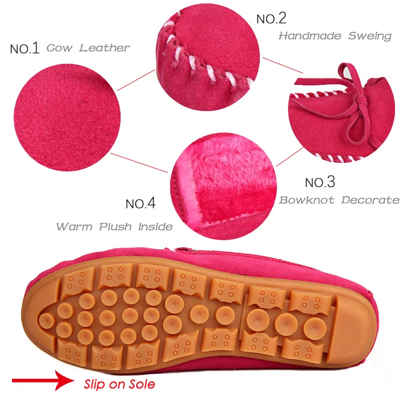 WeiDeng/замшевые мокасины на меху; теплая женская обувь из натуральной кожи; Плюшевые водонепроницаемые мокасины на плоской подошве; Женские Повседневные слипоны; зимние ботинки; тапочки