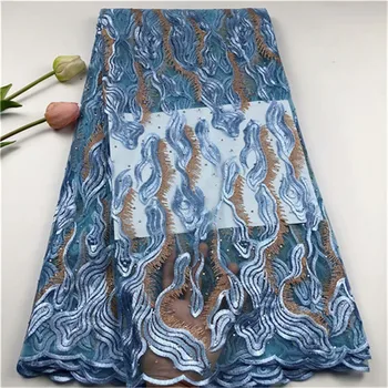 

Blue African Lace Fabric 2019 Embroidered Nigerian Laces Fabric Bridal High Quality French Tulle Lace Fabric For Women Dress