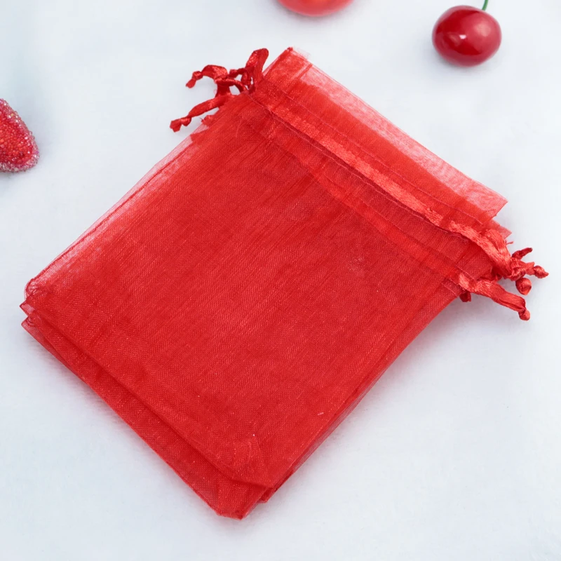 Горячая Распродажа 100 шт/партия красные сумки из органзы 7x9 см маленькие свадебные подарки из конфет ювелирные изделия Упаковочные сумки органза сумка для переноски подарочная сумка