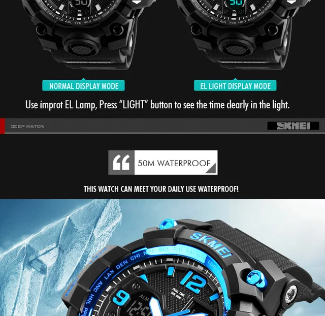SKMEI New Fashion Men Sports Watches Men Quartz Analog LED Digital Clock Man Military Waterproof Watch Relogio Masculino 1155B -