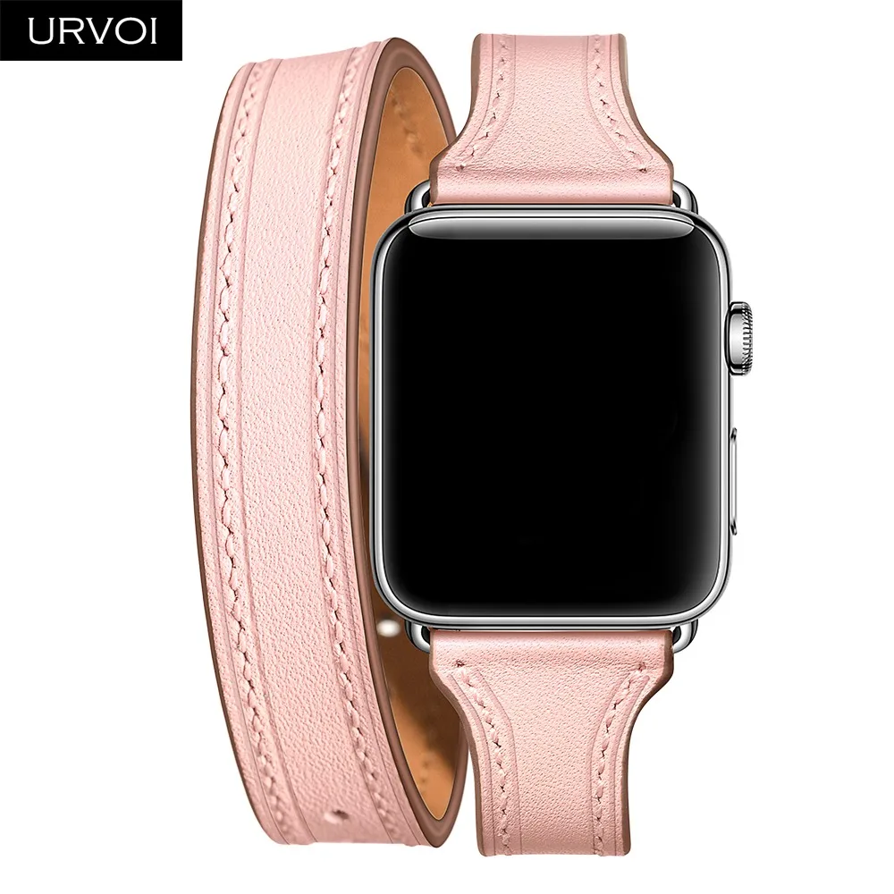 URVOI двойной тур для Apple Watch series 5 4 3 2 1 ремешок для iwatch из натуральной кожи роскошный модный дизайн 38/40 42/44 мм