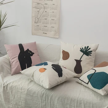 

45X45CM cute black cat fruit wool embroidered cushion cover pillowcase sofa cartoon lumbar pillow cover backrest pillow case