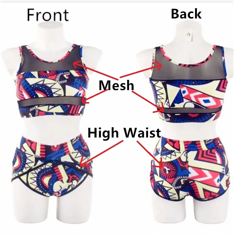 2017 Women High Waist Bikini Set Print Floral Swimsuit Push Up Swimwear High Waist Bathing Suit African Print Two Piece Biquini