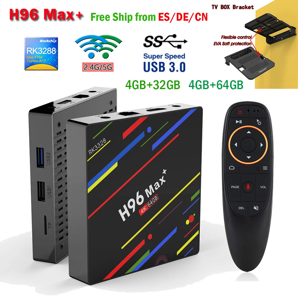 Новый H96 MAX Plus 4 ГБ 32 ГБ/64 Android 8 1 Smart tv Box RK3328 K телеприставка 2 4G/5G wifi медиаплеер +