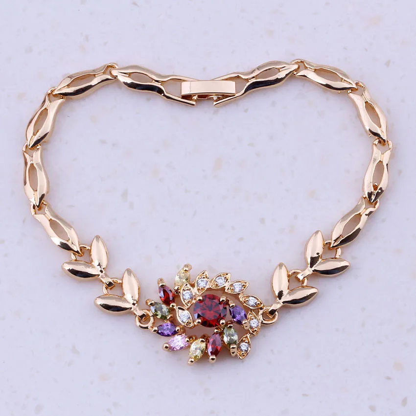 

Amazing Multicolor Simulated Multigem Yellow Gold Color Cheap Charm Bracelets For Women Fashion Jewelry Free Gift Box I0288