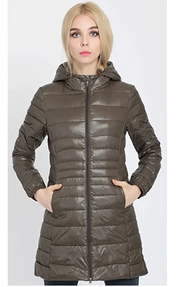 Женский ультра-светильник, пуховик с капюшоном, зимние куртки на утином пуху, женская тонкая Длинная парка, пальто на молнии, верхняя одежда, плюс Размер 6xl 7xl - Цвет: brown hood