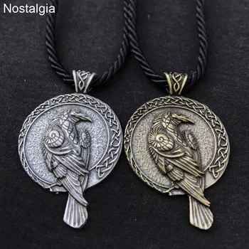 Odin Raven Amuet Witchcraft Pendant Norse Runes Talisman Viking Necklace With Irish Trinity Knots Back Witch Jewelry