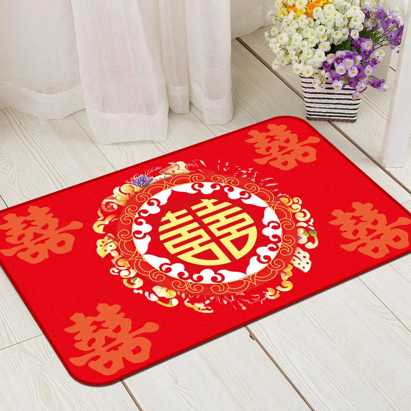 Праздничный китайский стиль красный ковер для свадьбы коврик для спальни вакуумный бытовой прямоугольный моющийся ковер нескользящий абсорбирующий коврик