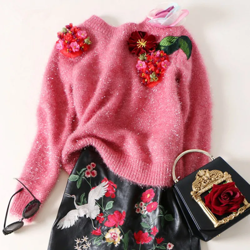 

Sweater Cotton Acetate Real New Arrival And Pullovers 2018 Spring Knitting Hedging Three-dimensional Embroidered Personality