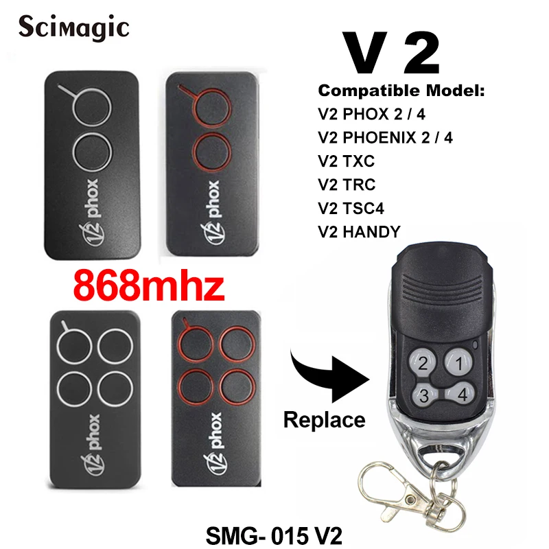 

V2 garage door remote control 433.92mhz 868mhz V2 PHOX2-868 PHOX4-868 garage remote command transmitter gate control