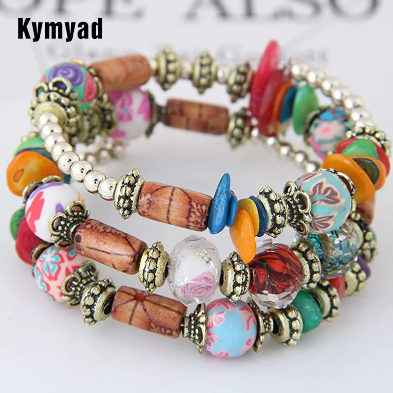 Kymyad Bohemian New Shell Stone Bracelet Multilayer Beads Strand Bracelets &amp Bangles For Women Pulseras Mujer | Украшения и
