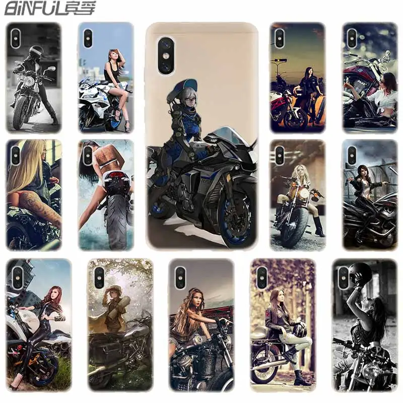 

cover soft Silicone TPU Case For Xiaomi Mi A3 9 8 A1 A2 Lite 6X F1 Mix 2s Max3 Redmi 7a Go Note 7 5 Motorcycle girl