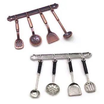 

5pcs/set 1/12 Dollhouse Miniature Accessories Mini Shovel Soup Spoon Storage Holder Simulation Furniture Kitchen Utensils Decor