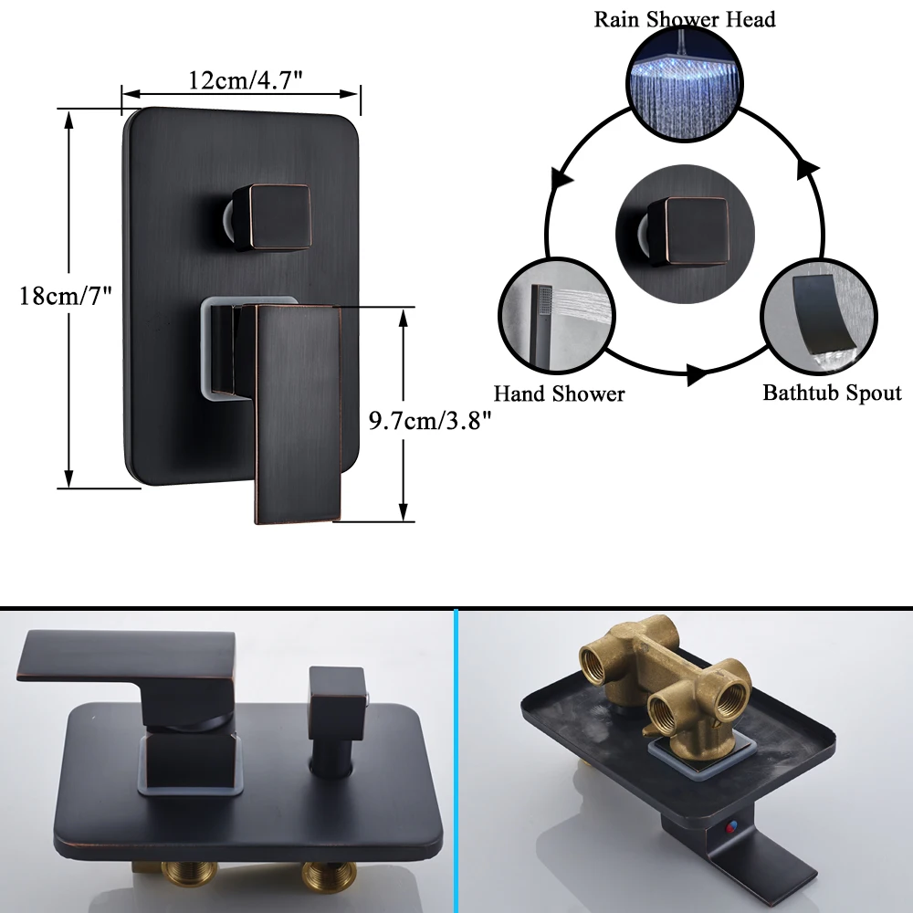 Смеситель для ванной комнаты черный бронзовый дождевой Душ Ванна кран настенный Ванна смеситель для душа кран для ванной душ набор для душа