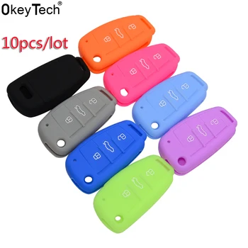 

OkeyTech 10PCS/LOT Remote Key Protection Case 3 Button Silicone Remote Key Fob Cover Case For Audi a4 b6 a3 a6 c5 c6 b8 b7 q5 b5