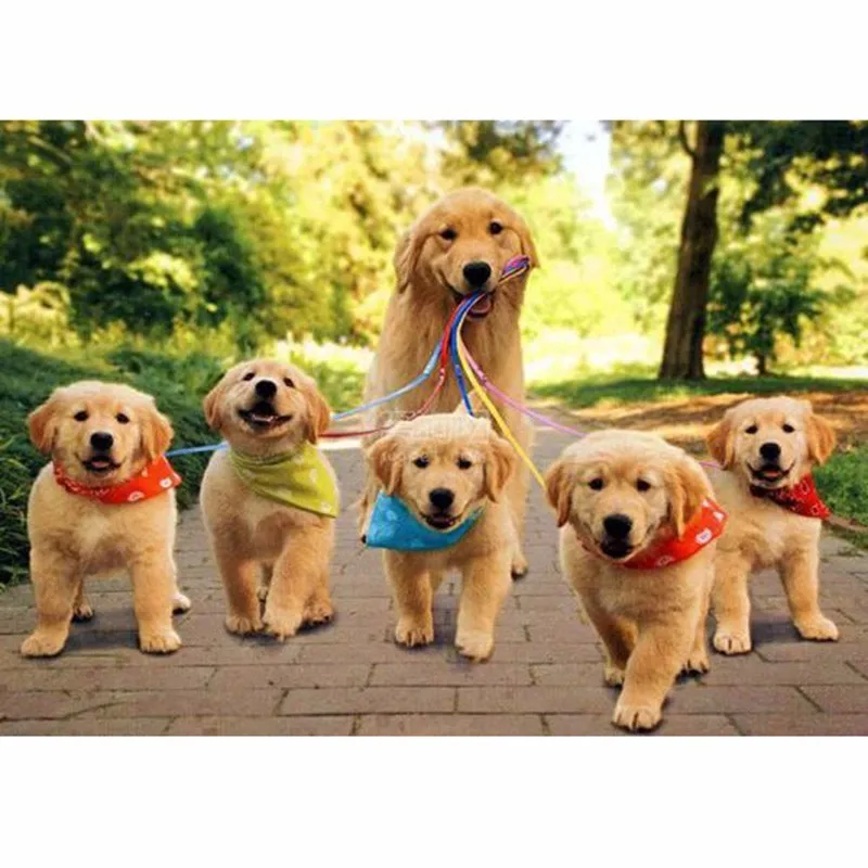 

Walking Six Dog DIY Diamond Painting Mosaic Pattern Crystal Rhinestones Pasted Square 5D Cross Stitch Home Decorative Figure