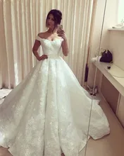 Vestido De Novias Lace Flowers Sweetheart Wedding Dress 2016 A line Cap Sleeves Wedding dresses Chapel Train Robe de mariage
