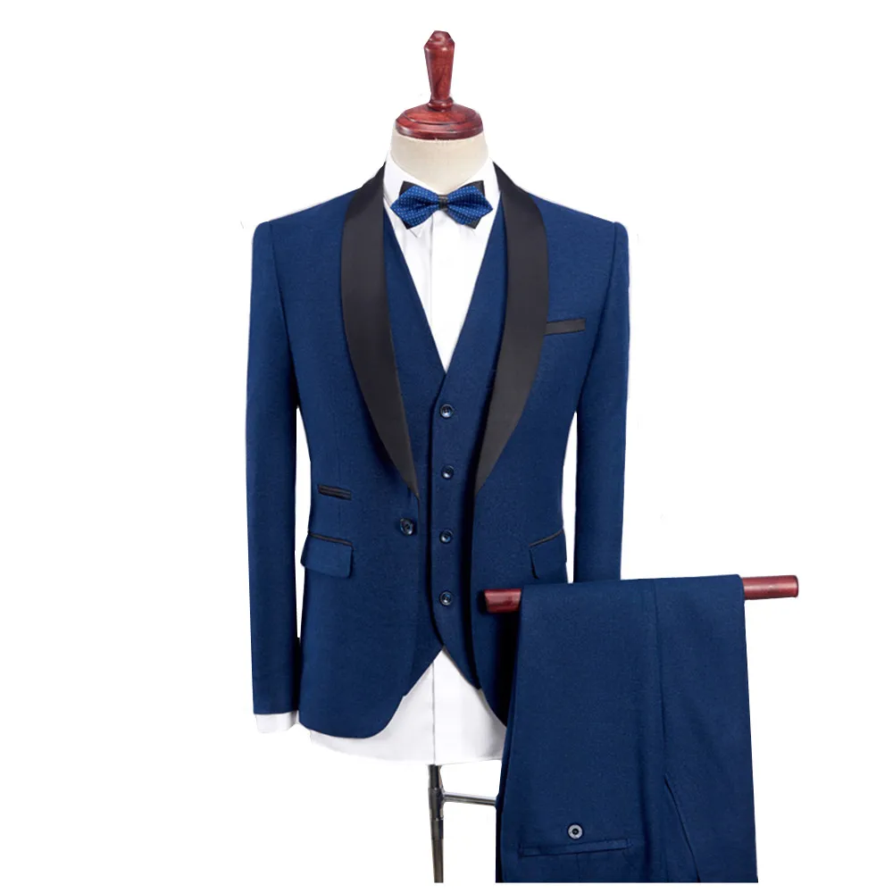 (Blazer+Vest+Pants) Royal Blue Suit Male 3 Piece Business Casual Formal ...