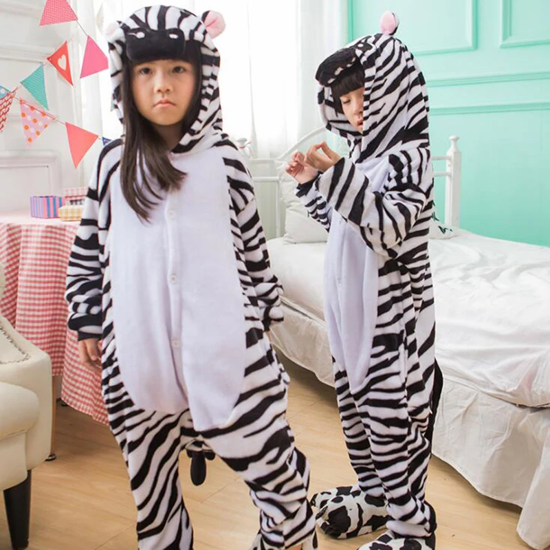 Детские комбинезоны кигуруми с принтом зебры для костюмированной вечеринки; Детский костюм с рисунком аниме-комбинезон для девочек и мальчиков; одежда для сна с милыми животными