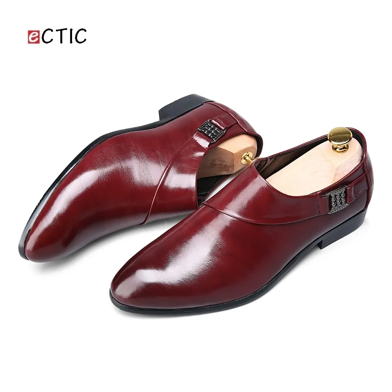 ECTIC/Новинка года; дизайнерская мужская кожаная обувь на плоской подошве в деловом стиле; Мужские модельные броги; оксфорды; мужские ботинки с декоративной застежкой; zapatos hombre - Цвет: Красный