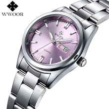 Nueva Marca Relogio Feminino Fecha Día Reloj Femenino Reloj de Moda Casual Reloj de Pulsera de Cuarzo de Acero Inoxidable Relojes de Las Mujeres