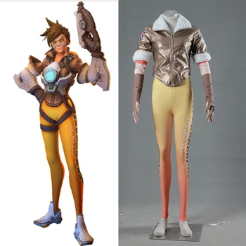 

Hot Game OW Tracer Lena Oxton Cosplay Costume Halloween Carnival Christmas Tracer Suit For Adult Custom Made