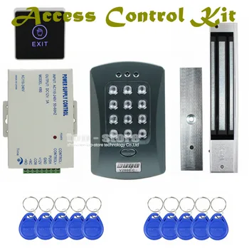 

DIYSECUR 125KHz RFID Password Keypad Access Control System Security Kit + 280kg Magnetic Lock + Exit Switch V2000-C