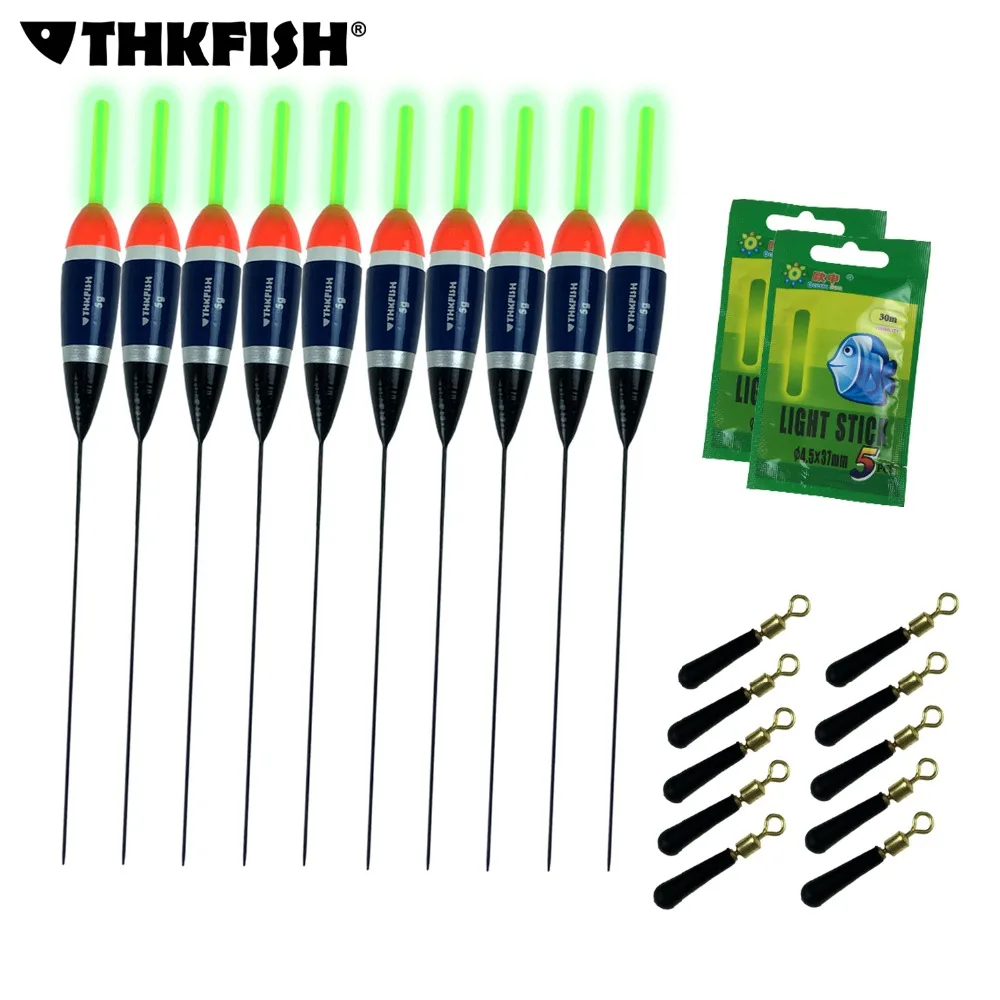 

10Pcs/Lot 5g Night Fishing Floats Bobber Glow in the dark Freshwater Carp Fishing Float Buoy Wood Luminous Floating Float Pesca