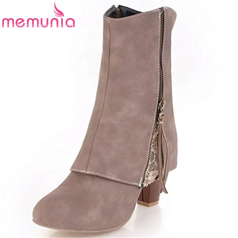 

MEMUNIA 2018 wholesale newest round toe autumn winter ankle boots simple zipper fashion high heels boots female shoes black
