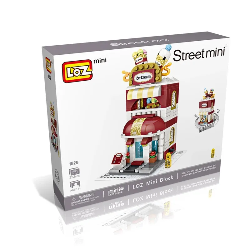 LOZ Mini Street View City строительные блоки DIY сборка Обучающие кирпичи 3D архитектура модели магазин детский подарок рождественские игрушки - Цвет: Ice Cream With Box