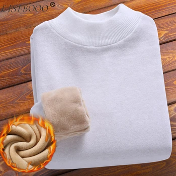 

LISIBOOO New Fashion Winter Mens Plus Velvet Sweater Mens Bottoming Sweater Mens Clothing Mens Pullover Sweaters Male Sweater