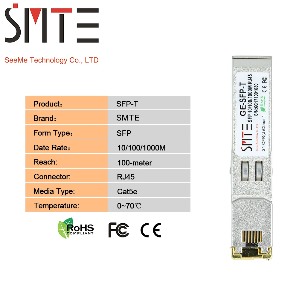 Совместимость с HW RJ45 волоконно-оптический SFP-1000BASET SFP SFP-GE-T оптический модуль SFP-1000BASET-T-RJ45-100m