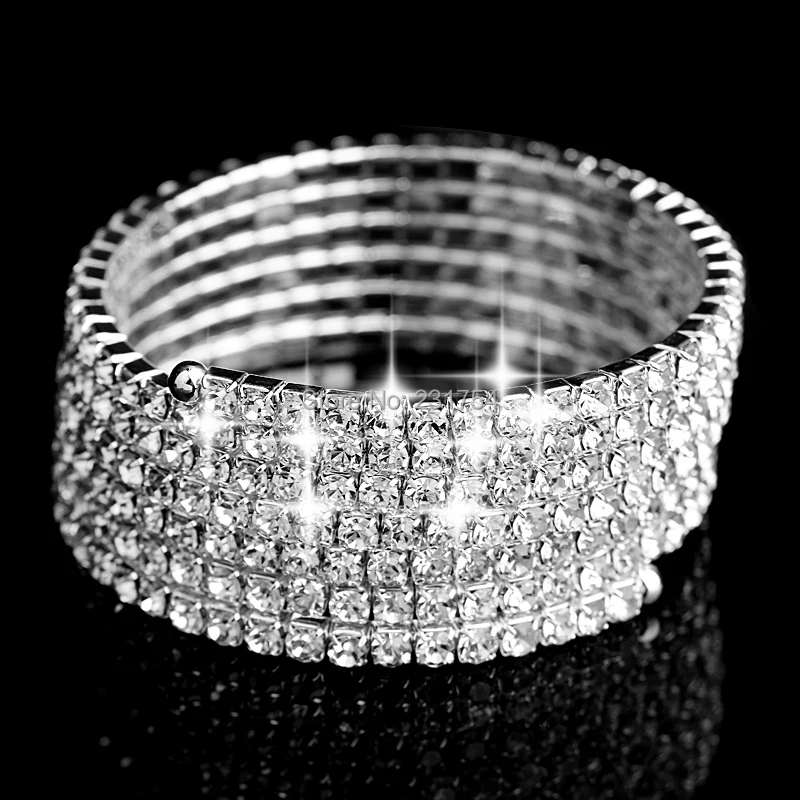 6Rows Crystal Spiral Upper Arm Cuff Armlet Bracelet Rhinestone Armband