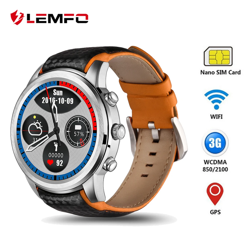 

LEMFO LEM5 3G Smartwatch Android 5.1 GPS Mens Watches SIM Card Bluetooth Wifi Heart Rate Monitor Touchscreen Android Phones