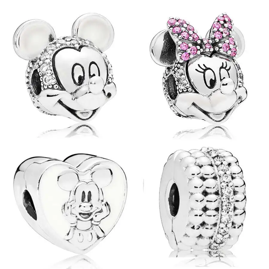 

Pave Minnie & Mickey Shimmering Portrait Beaded Brilliance Clip Beads Fit Pandora Bracelet 925 Sterling Silver Charm DIY Jewelry