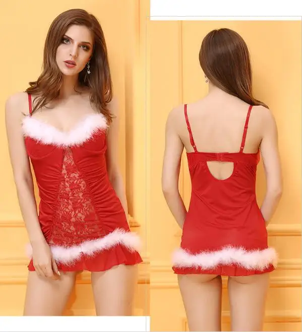 Сексуальный Слинг Униформа Соблазнительные рождественские костюмы Красный Сексуальный Санта-Клаус Рождественский костюм
