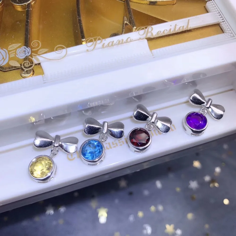 

Natural amethyst pendant S925 silver Natural topaz garnet citrine Pendant Necklace Elegant Bow Butterfly women wedding jewelry