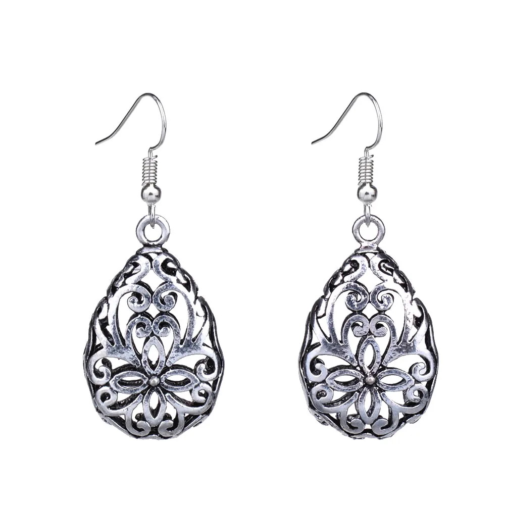 

MYTHIC AGE Antique Tibetan Silver Plated Royal 3D Hollow Flat Water Drop Vintage Earrings For Women Girls 2018 New Jewelry