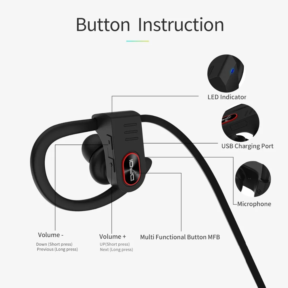 DFOI Водонепроницаемый наушники IPX4 Беспроводной Bluetooth спортивные гарнитура С