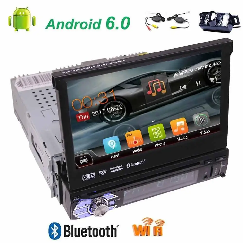 

Free wireless camera + Single din 7 inch LCD TFT Display gps car dvd player android 6.0 car stereo support Bluetooth,wifi,3G/4G